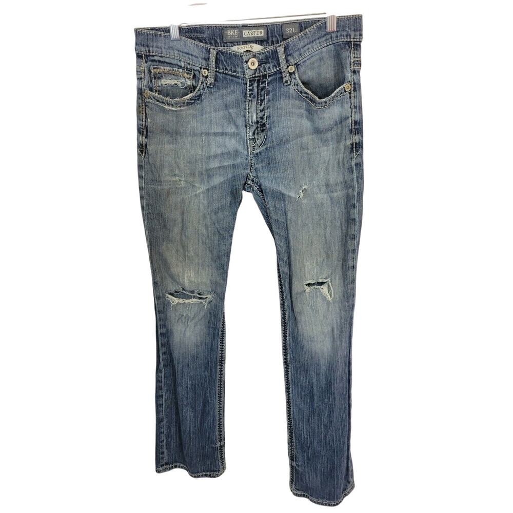 BKE‎ Carter Blue Denim Bootleg Stretch Distressed, Ripped Jeans Men's Size 32L